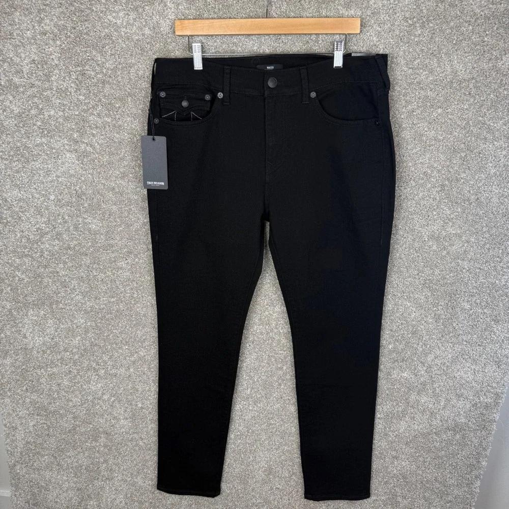 True Religion Rocco Relaxed Skinny Flap Black Jeans 105707 Mens 34x32 NEW